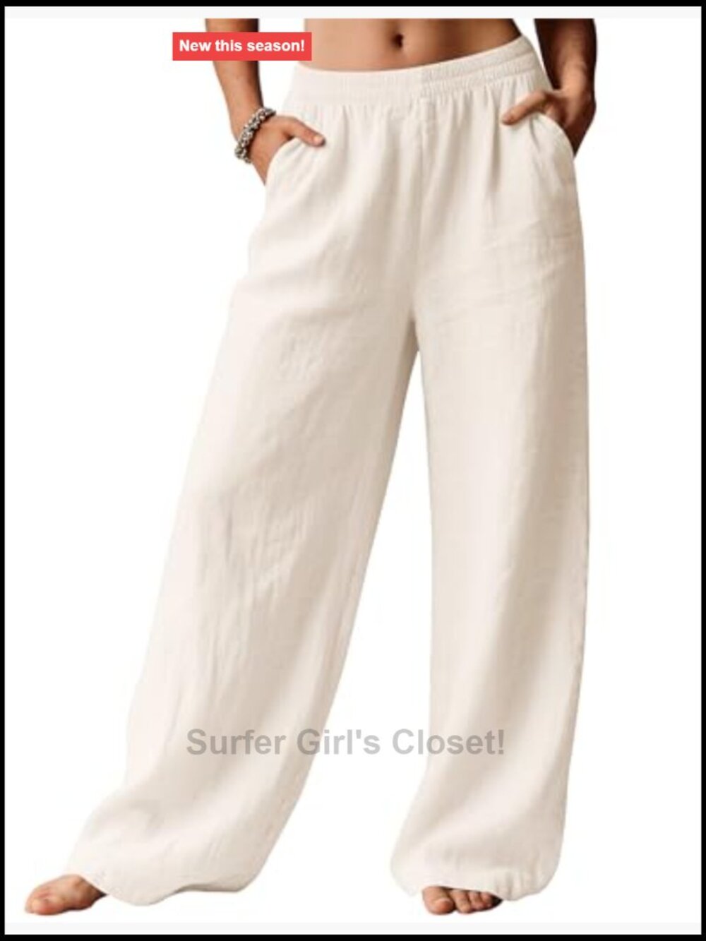 Wide Leg Linen Blend Palazzo Pants with Pockets Elastic Waist - Picture 2 of 7